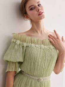 MOTF Soiréza PLEATED OFF SHOULDER DRESS - Green - View 4