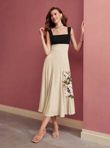 MOTF PREMIUM 方领拼色贴花长裙，情人节装 - 杏色 - 查看 6