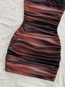 Soleia Robe mini d'été pour femmes avec laçage, décolleté à fines bretelles, motif tie dye et maille ajustée - Multicolore - Voir 4