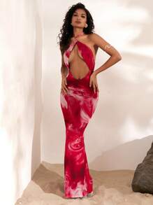 Opulessa 女式针织网眼印花露背美人鱼连衣裙