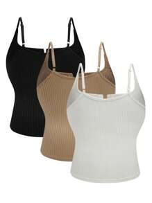 Calvaya Plus Size Women Solid Color Button Half-Placket Casual Camisole
