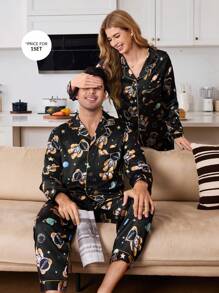 CoupledUp Men's 1set Astronaut Bear Print Pajama Set - Multicolor - View 1