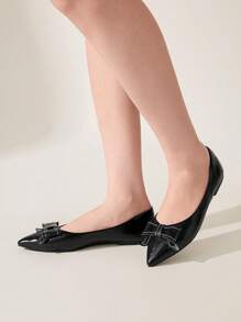 CUCCOO CHICEST Women's Pointed Toe Bow Decor Flat Loafers, Fashionable Daily Casual Shoes Spring Break Easter - Black - View 3
