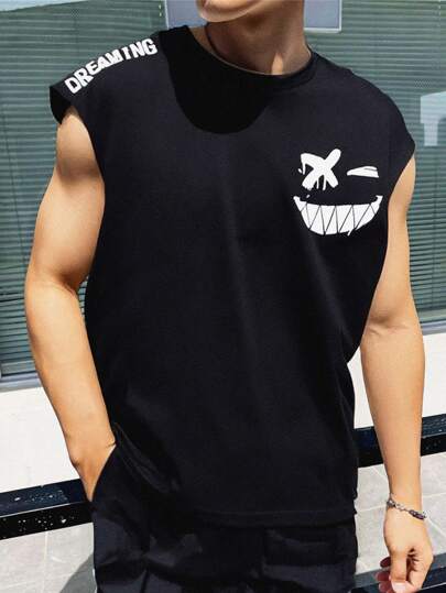 SHEIN 1 Set Teen Boys Cartoon Print Top And Shorts, Casual School Style, Comfortable, Fashionable, Versatile, Cute, Soft, Suitable For Daily Wear, School, Travel, Sports, Vacation