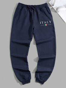 RueChic 男士棉质字母印花常规款运动裤