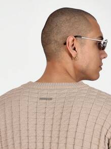 SUMWON Textured Knit Short Sleeve Sweater, Regular Fit Casual Knitwear, Square Pattern Summer Top, Classic Everyday Pullover For Spring, Light Weight Knitted T-Shirt Style - Apricot - View 6