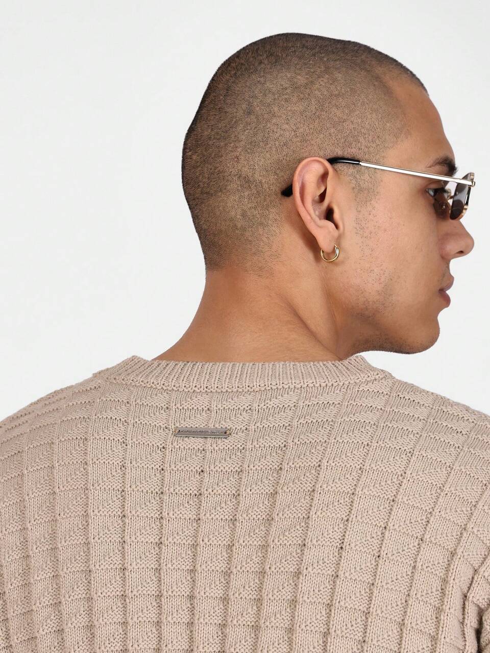 SUMWON Textured Knit Short Sleeve Sweater, Regular Fit Casual Knitwear, Square Pattern Summer Top, Classic Everyday Pullover For Spring, Light Weight Knitted T-Shirt Style