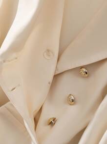 SHEIN Clasi Women's Elegant Solid Color Double-Breasted Midi Dress, Suitable For Commuting - Apricot - View 4