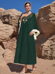 Al Najma Women's Turkish/Arabian Style Traditional Maxi Long Dress Kaftan Jalabiya Dress - Dark Green - View 7
