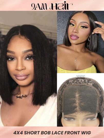 4x4 Short Bob Lace Front Human Hair Wigs Transparent Lace Closure Pre Plucked Wig For Women