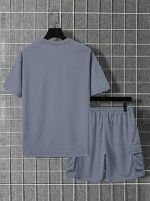 Manfinity Homme Set de 2 piezas de camiseta de manga corta de unicolor y pantalones cortos de trabajo para hombre