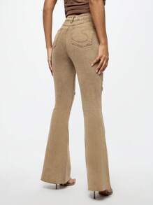 SUMWON WOMEN High Waist Bootcut Flare Jeans With Distressed Knee Details, Stretch Comfort Denim, Perfect For Fall Winter Fashion, Casual To Semi-Formal Wear - Khaki - View 2