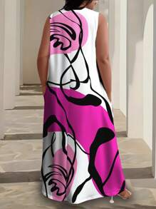 Vestido Midi Floral Aleatório de Verão Plus Size Maweii, Férias, Primavera, Verão - Multicolorido - Visão 2