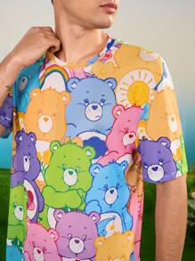 SHEIN X Care Bears 男女款休闲满版熊印花网眼短袖 T 恤 - 彩色 - 查看 1