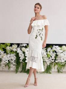 MOTF Soiréza FLORAL EMBROIDERY MERMAID HEM DRESS