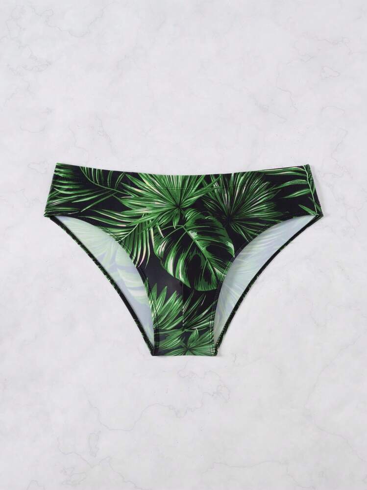 Manfinity KASUA 男式热带印花沙滩三角泳裤 - 黑色 - 查看 1