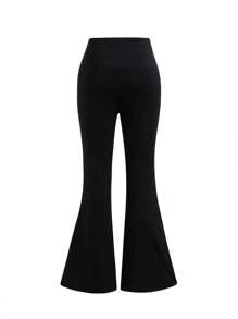 Girls' Tight Flared Stretch Printed Pants - Black - View 2