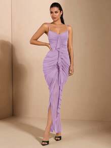 SHEIN BAE Abito bustier aderente con volant eleganti