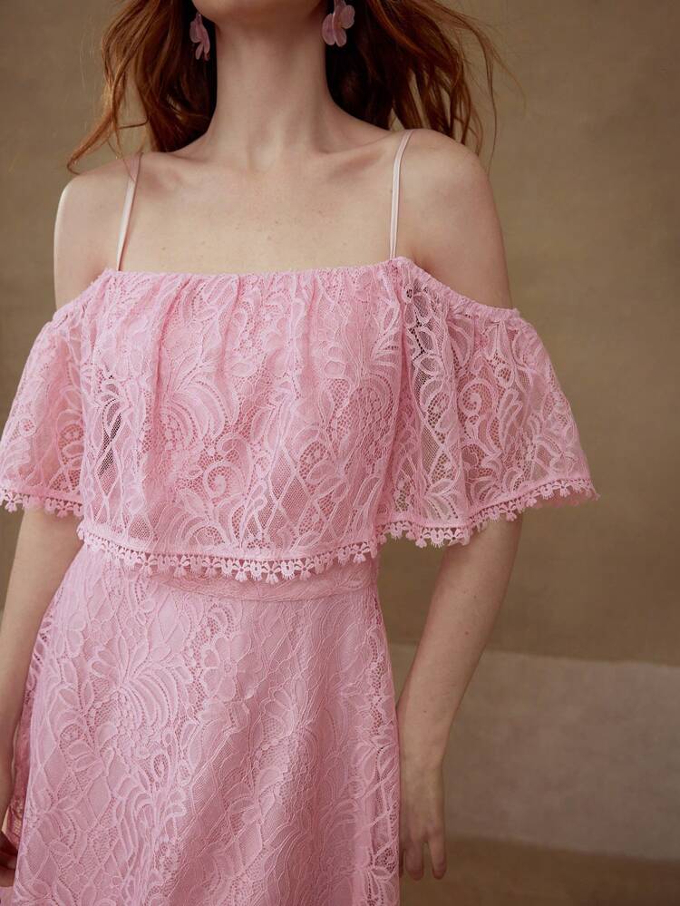 LACE RUFFLE ZIPPER DRESS