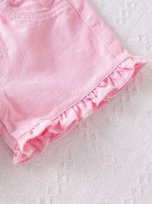 Genkimix Kids 年轻女孩复古荷叶边弹性缝线牛仔短裤 - 彩色 - 查看 6