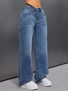 SHEIN ICON Women's Low Waist Wide Leg Jeans