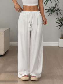 Flirla Pantalones casuales cómodos y ajustados de color liso para mujer