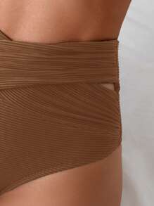 Swim Lushoire Simple Basic Slimming Women Bikini Bottom For Summer Beach Vacation - Brown - View 5