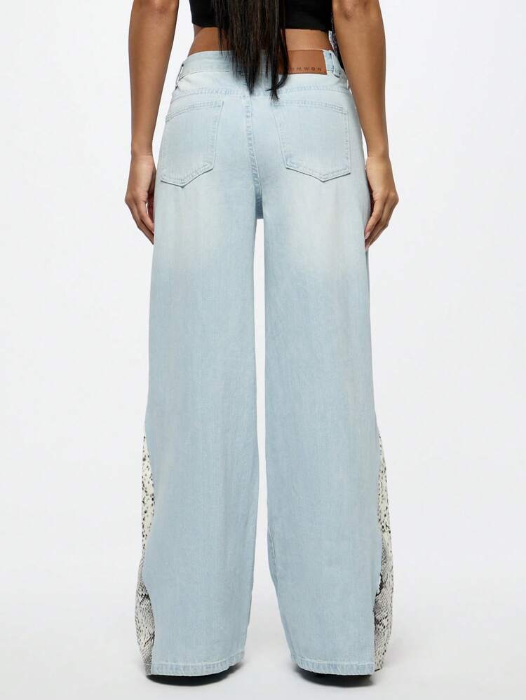 SUMWON WOMEN Flared Wide Leg Ripped Denim Jeans