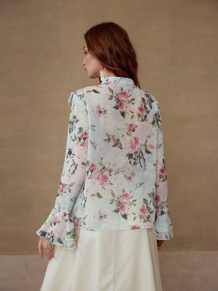 RUFFLE FLORAL PRINT BLOUSE