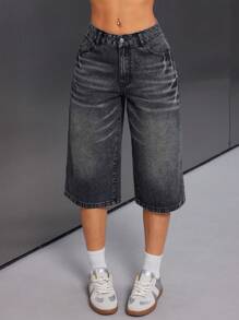 SHEIN ICON 休闲外向型女士牛仔直筒 7/8 裤