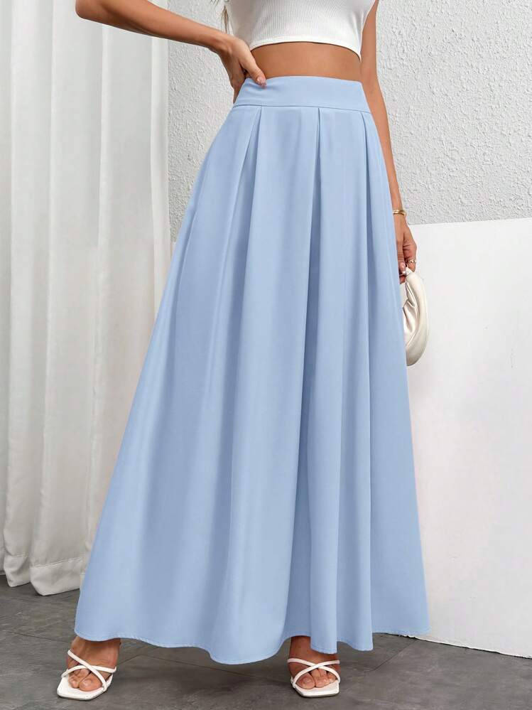 Firerie Women's Elegant Commuter Solid Color High Waist Skirt - Baby Blue - View 1