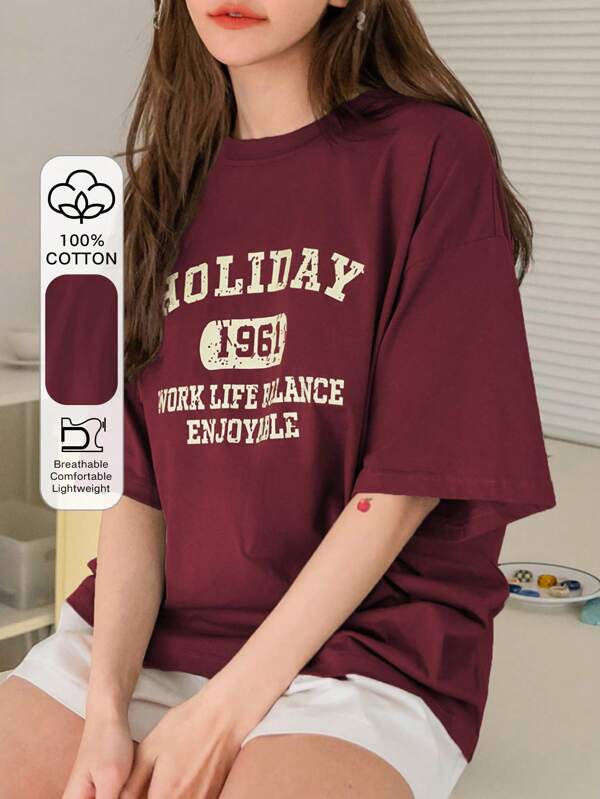 DAZY Letter Graphic Drop Shoulder Tee Summer Oversized T-Shirt