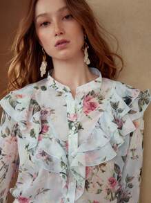 MOTF PREMIUM Blusa con estampado floral y volantes - Multicolor - Ver 5