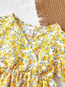 SHEIN Mother-Daughter Matching Floral Print Dress Set For Summer Vacation - Yellow - View 3