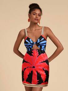 Travachic Woven Print Cutout Detail Mini Dress For Women - Multicolor - View 1