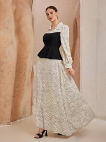 Graceveil Vestido con cuello de camisa y mangas abullonadas con estampado de diseño para mujer - Albaricoque - Ver 6
