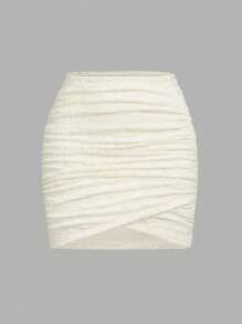 SHEIN MOD 杏色蕾丝修身针织裙，适合音乐节 - 杏色 - 查看 1