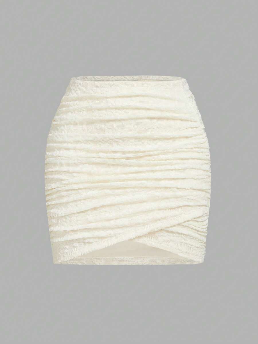 SHEIN MOD 杏色蕾丝修身针织裙，适合音乐节 - 杏色 - 查看 1