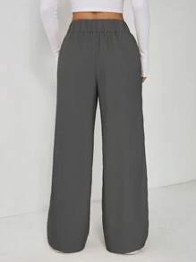 SHEIN PETITE Pantalones rectos elegantes de oficina con doble botón para mujer