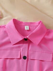 SHEIN Explorewe Teen Girl Collared Button-Up A-Line Pleated Dress - Hot Pink - View 4