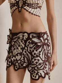 Anewsta Elegant Sexy Butterfly Design Color Block Asymmetric Hem Beach Cover Up, Festival Going Out Vacation Outfits For Women, Spring/Summer