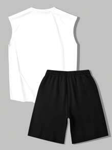 Manfinity Dauomo 男士夏季休闲哑铃印花背心和短裤套装