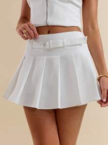 SHEIN BAE Women's Solid Color Halter Neck Top And Skirt Minimalist Fashion Set, Suitable For Summer - White - View 4