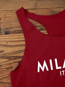 SHEIN LUNE Milano Women Casual Slogan Graphic Round Neck Tank Top, Suitable For Summer