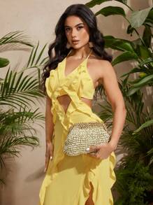 SHEIN SXY Ladies, Women Clutchs, Straw Bag, Fashionable, Elegant, Simple, Personalized, Versatile, For Beach, Vacation, Holiday, Summer, Seaside - Rose Gold - View 2