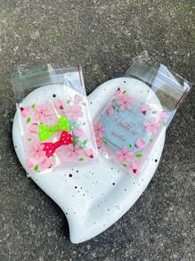 SHEIN 100 个粉色花卉印花 Opp 自粘袋，浪漫粉色花朵和绿叶印花小礼品包装袋，适合派对、生日等活动装饰情人节、情人节婚礼、生日 - 彩色 - 查看 3