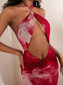 Opulessa 女式针织网眼印花露背美人鱼连衣裙