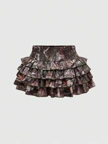 ROMWE J-Fashion Y2K Vintage Leaf Camo Full Print Cropped Tube Top And Mini Skirt 2pcs Set - Multicolor - View 3