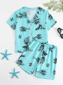 Conjunto de 2 piezas de ropa de playa con estampado tropical para niño preadolescente - Verde - Ver 7