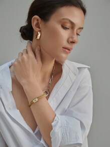 CHICVUE 1对时尚简约金属圈形夹式耳环，适合无耳洞女性佩戴，日常佩戴，圣诞节冬季圣诞礼物 - 耳圈耳夾 - 查看 4